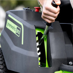 80V Cordless Riding Lawn Mower with Six Batteries and Dual-Port Turbo Chargers
