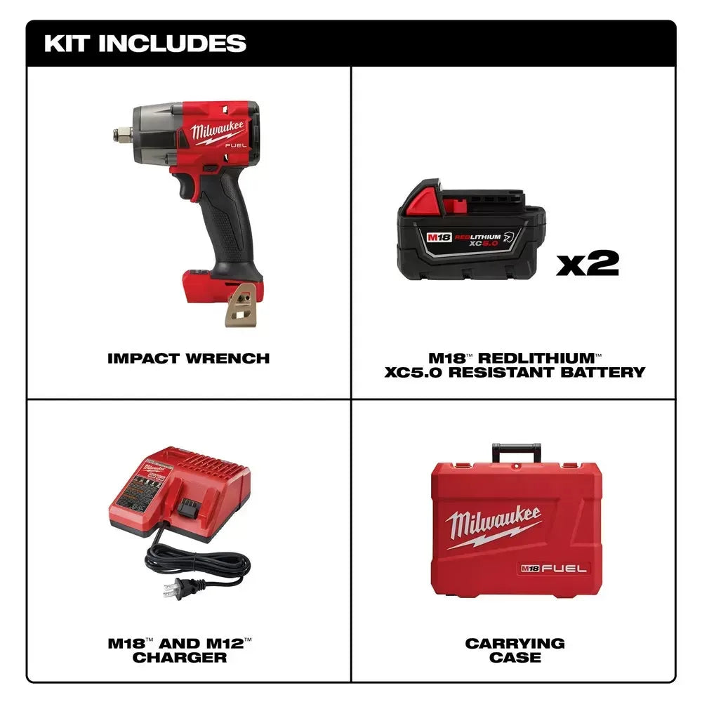 Milwaukee Pre-Sale 2962-22R M18 FUEL 18V 1/2" Mid-Torque Impact Wrench w/ Ring Kit