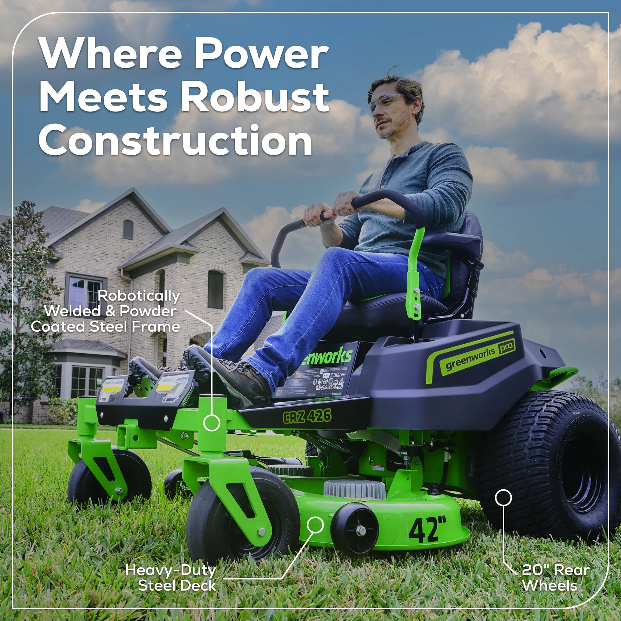 60V Cordless Zero Turn Riding Lawn Mower with Six Batteries and Turbo Chargers
