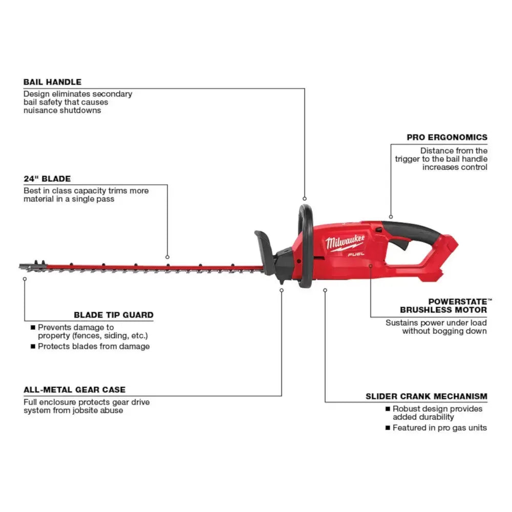 Milwaukee 2726-20 M18 FUEL 18V 24-Inch Ergonomic Hedge Trimmer - Bare Tool