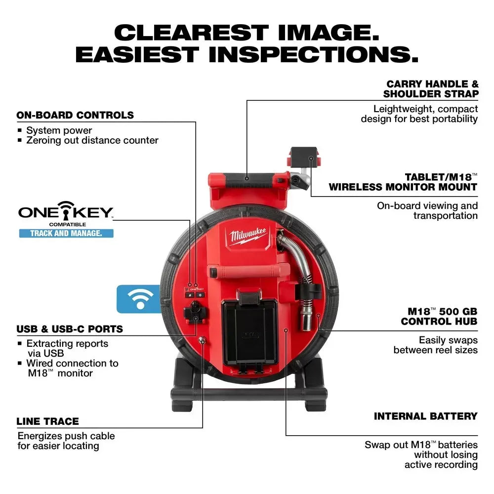 Milwaukee 2972-20 M18 18V 100’ Flexible Pipeline Inspection Reel - Bare Tool