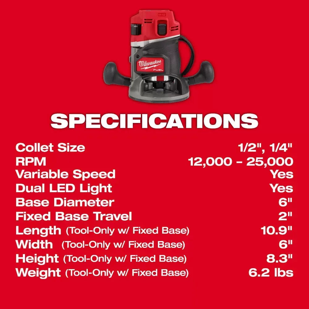 Milwaukee 2838-20 M18 FUEL 18V 1/2" Cordless Lithium-Ion Router - Bare Tool