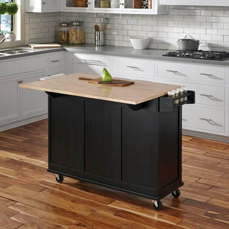 Kuhnhenn 53.5'' Wide Rolling Kitchen Cart with Solid Wood Top