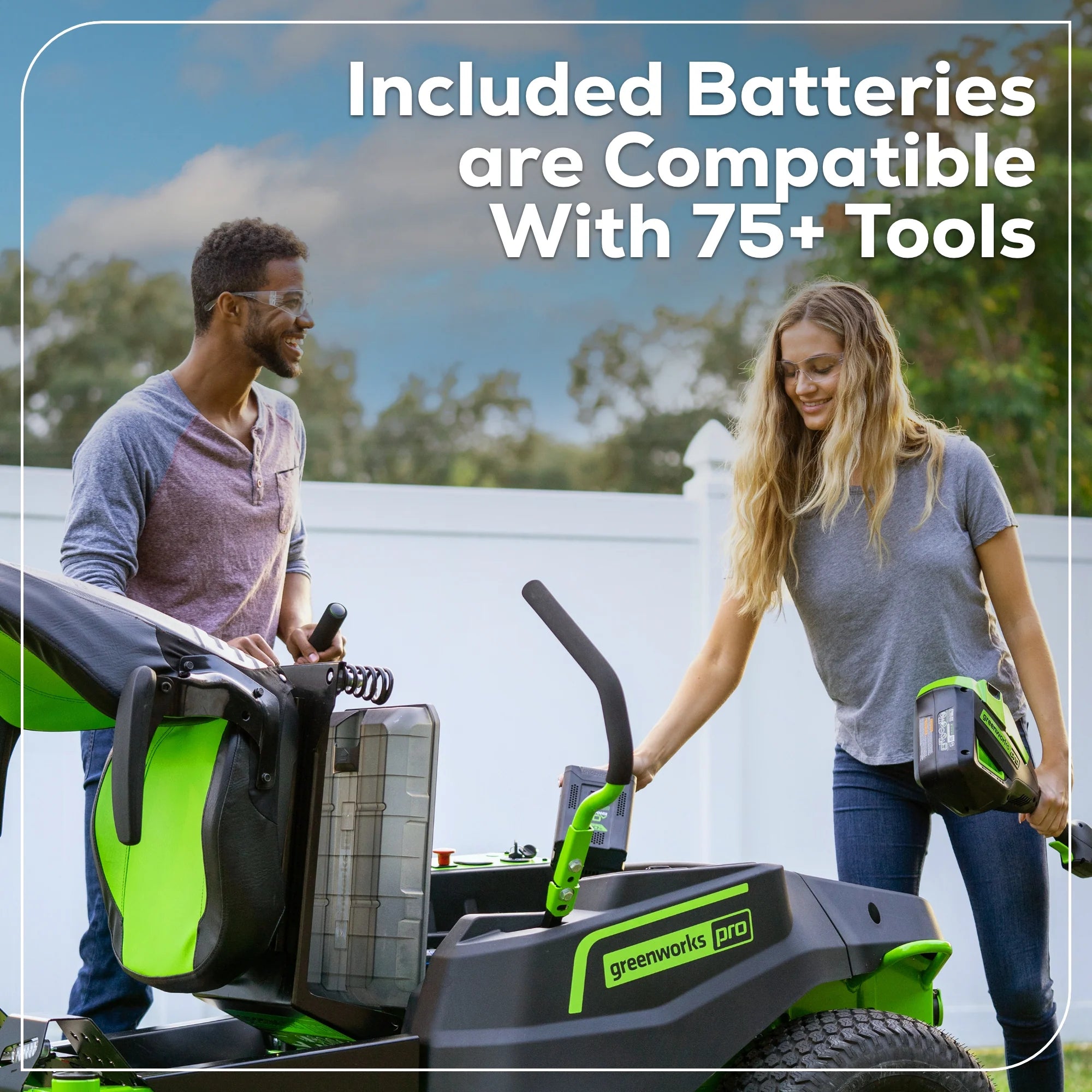 60V Cordless Zero Turn Riding Lawn Mower with Six Batteries and Turbo Chargers