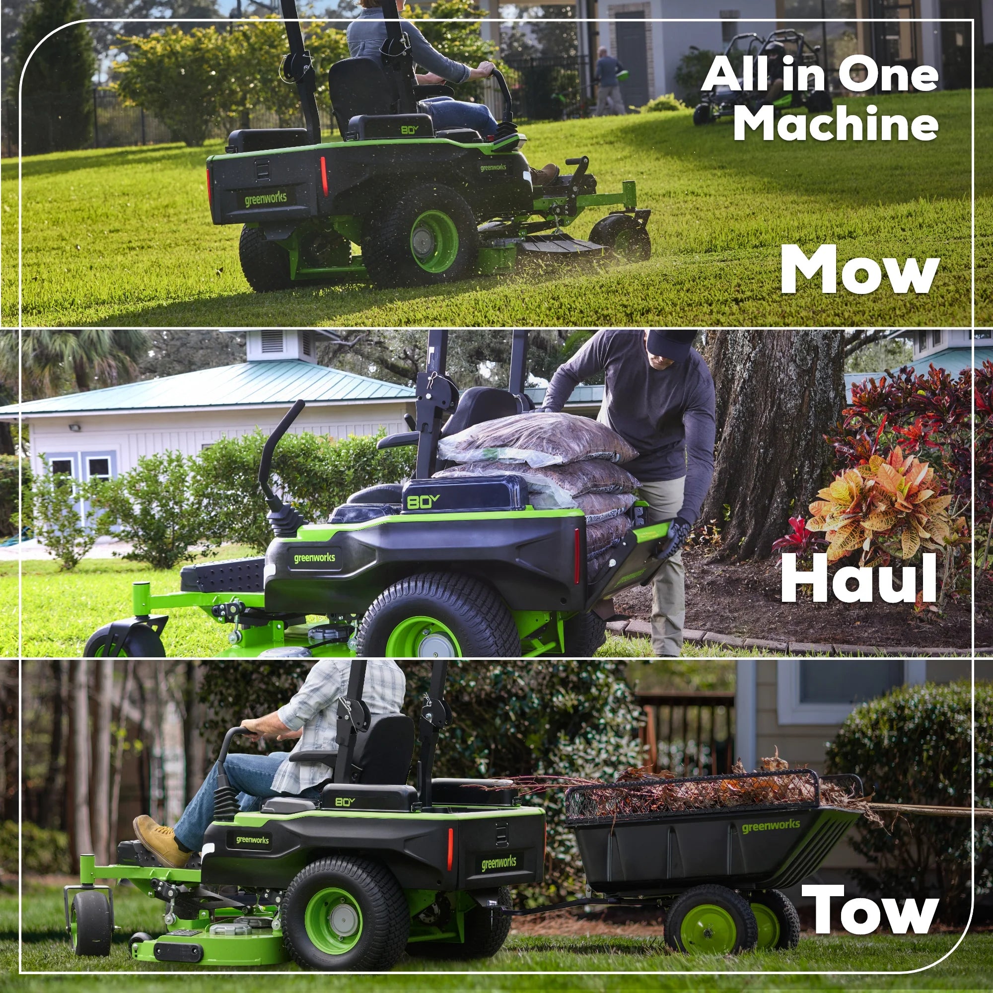 80V Cordless Electric Riding Lawn Mower with 6 Batteries and Wall Charger