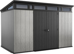 11 x 7 ft Resin Outdoor Storage Shed - Grey & Black Garden Shed Kit for Tools and Patio Storage