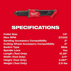 Milwaukee Pre-Sale 2939-20 M18 FUEL 18V Braking Die Grinder w/ Slide Switch - Bare Tool