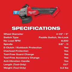 Milwaukee Pre-Sale 2882-20 M18 FUEL 4-1/2" / 5" Paddle Switch Braking Grinder - Bare Tool
