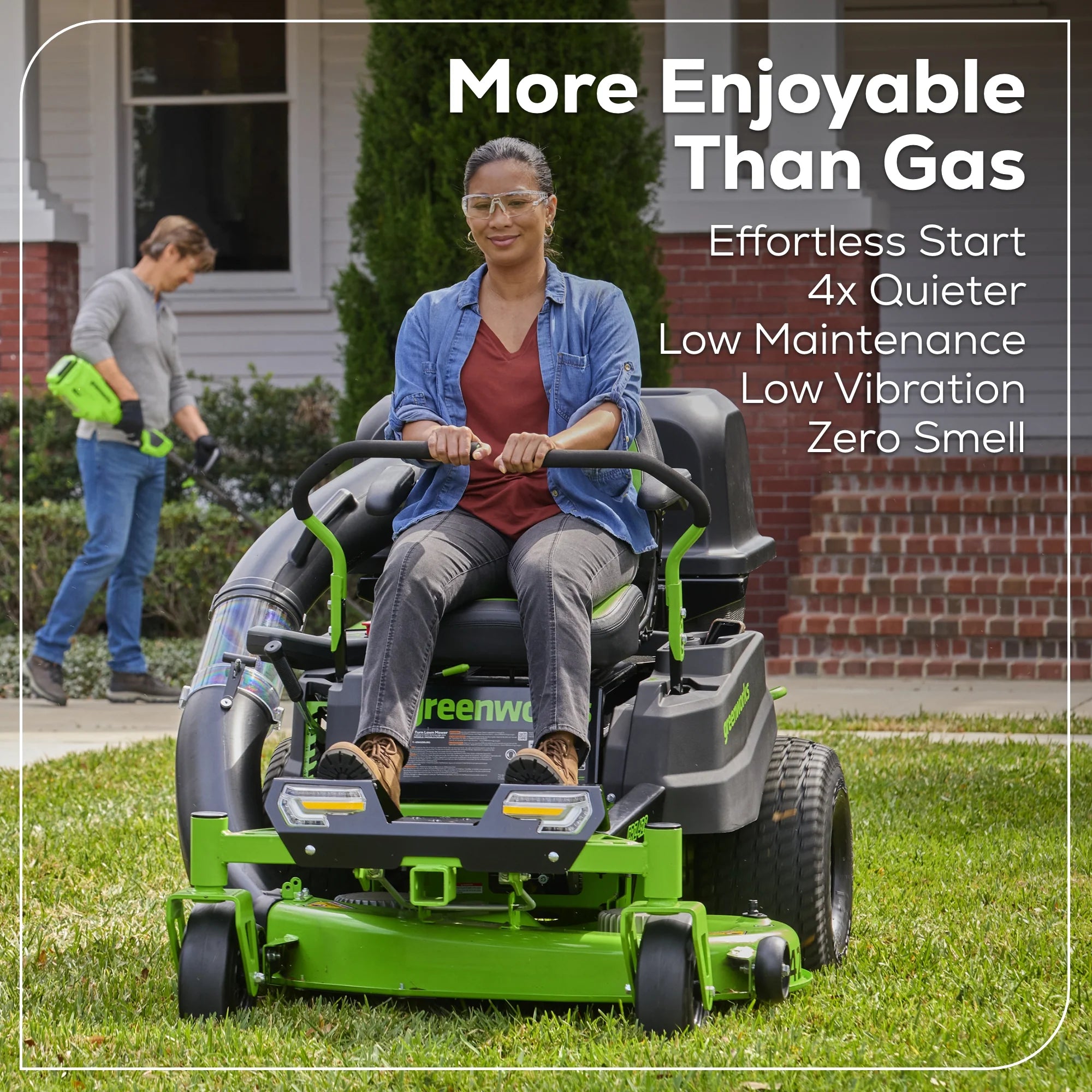 60V Cordless Zero Turn Riding Lawn Mower with Six Batteries and Turbo Chargers
