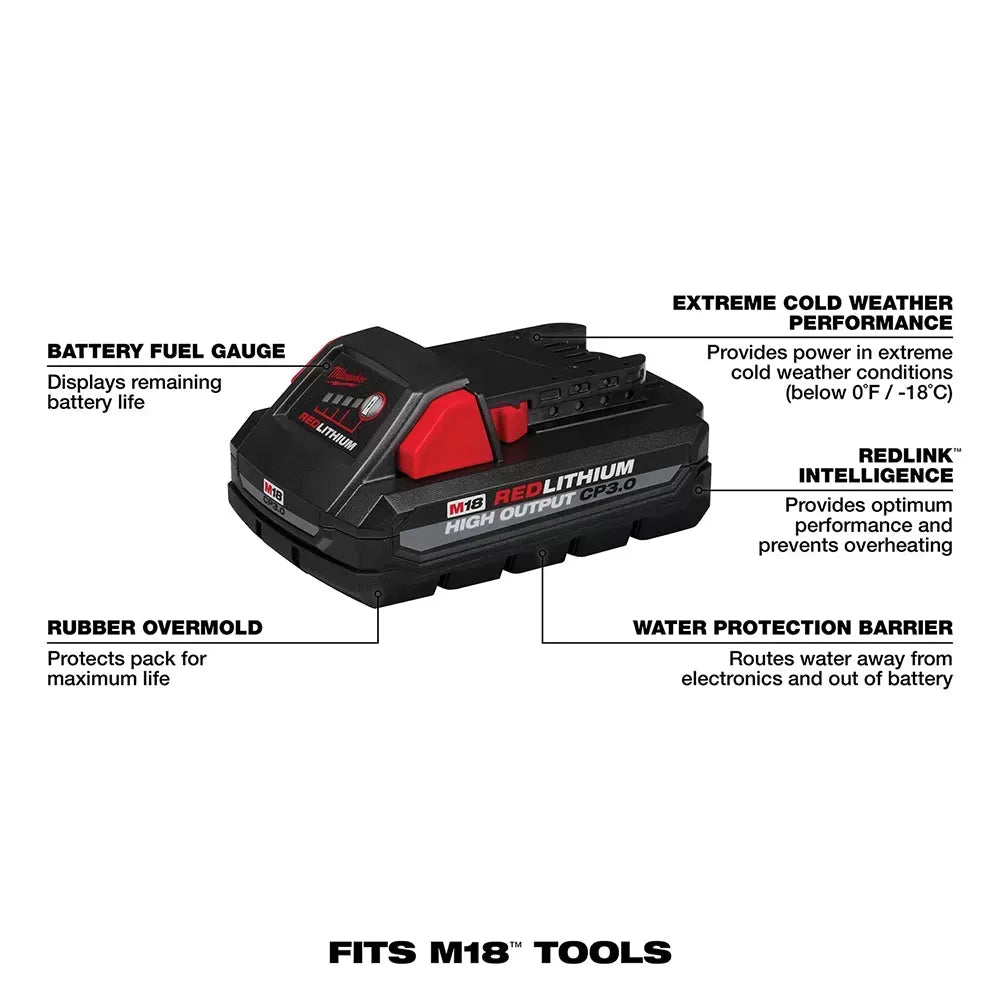 Milwaukee 48-11-1837 M18 18V 3.0Ah REDLITHIUM Compact Battery Pack, 2pk