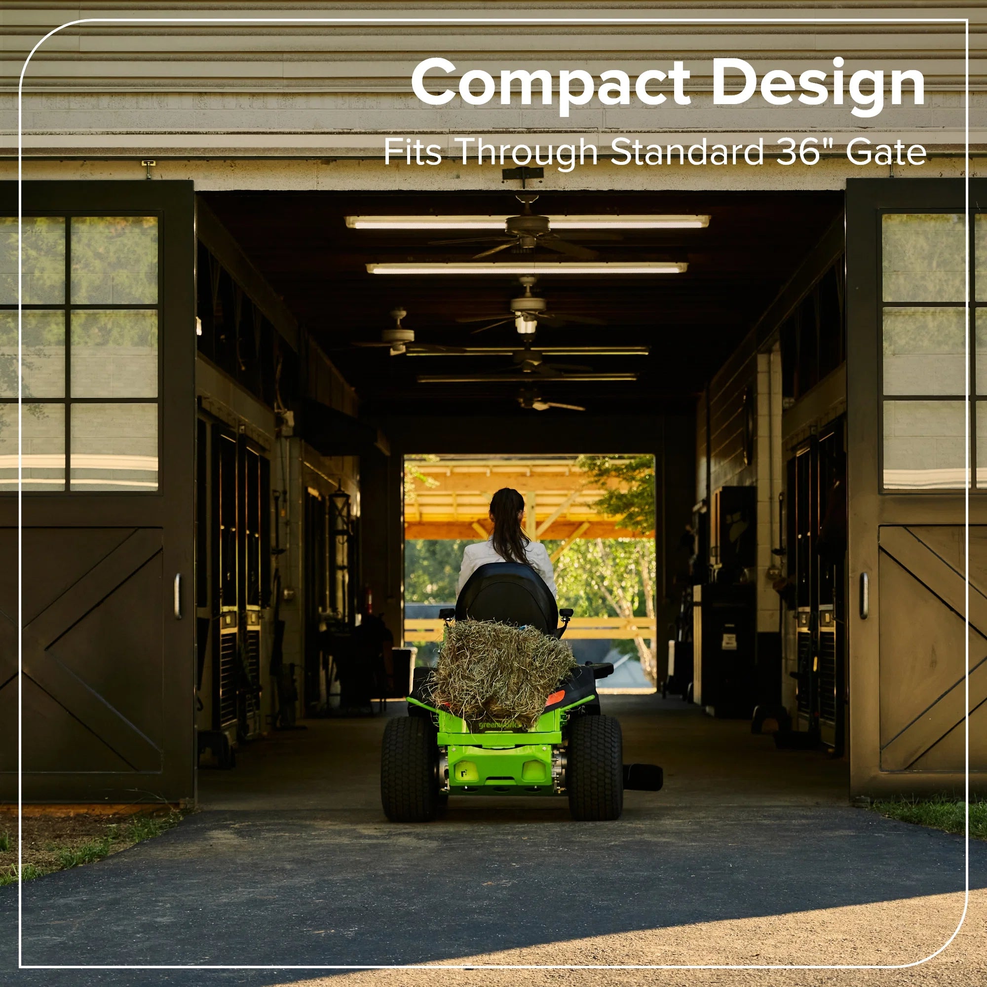 60V Cordless Riding Lawn Mower with Four Batteries and Wall Charger
