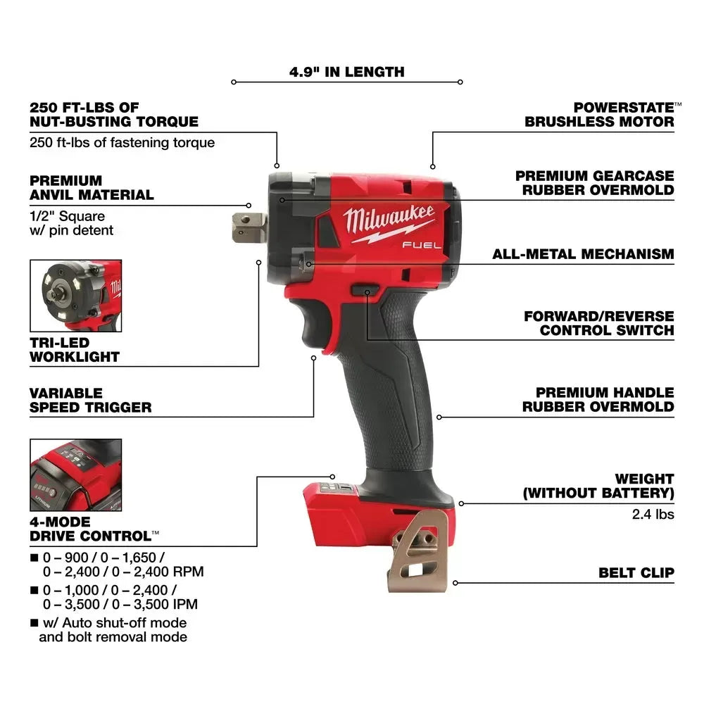 Milwaukee Pre-Sale 2855P-20 M18 FUEL 18V 1/2" Impact Wrench w/ Pin Detent - Bare Tool