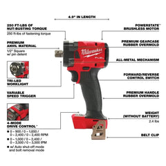 Milwaukee Pre-Sale 2855P-20 M18 FUEL 18V 1/2" Impact Wrench w/ Pin Detent - Bare Tool