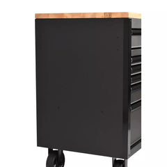 61 Inch 15 Drawer Mobile Workbench - Heavy Duty Steel Tool Cabinet with Wood Top and Power Strip