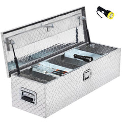 48 Inch Diamond Plate Truck Bed Tool Box with Shelf - Silver Aluminum Storage Box