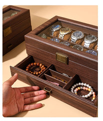 Vintage Wood Grain Black Walnut Leather Watch & Jewelry Box