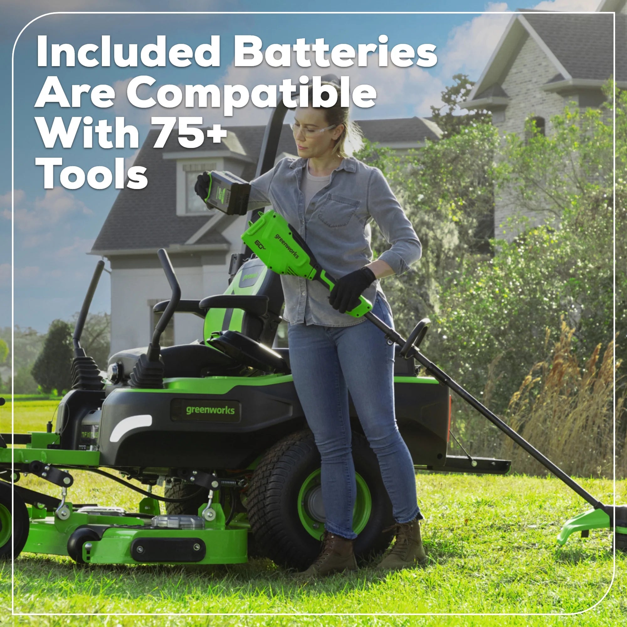 80V Cordless Electric Riding Lawn Mower with 6 Batteries and Wall Charger
