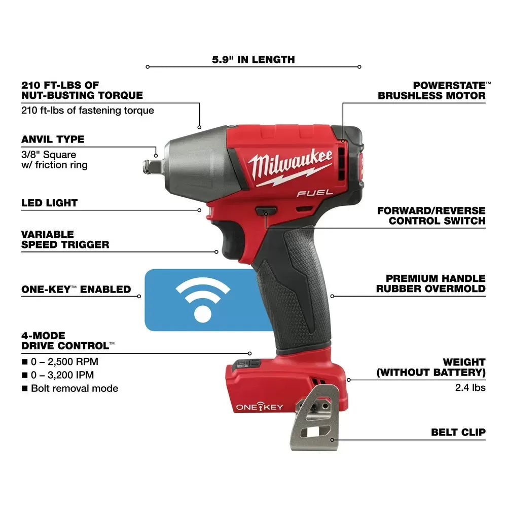 Milwaukee Pre-Sale 2758-20 M18 FUEL 18V 3/8" Compact Impact Wrench Kit - Bare Tool