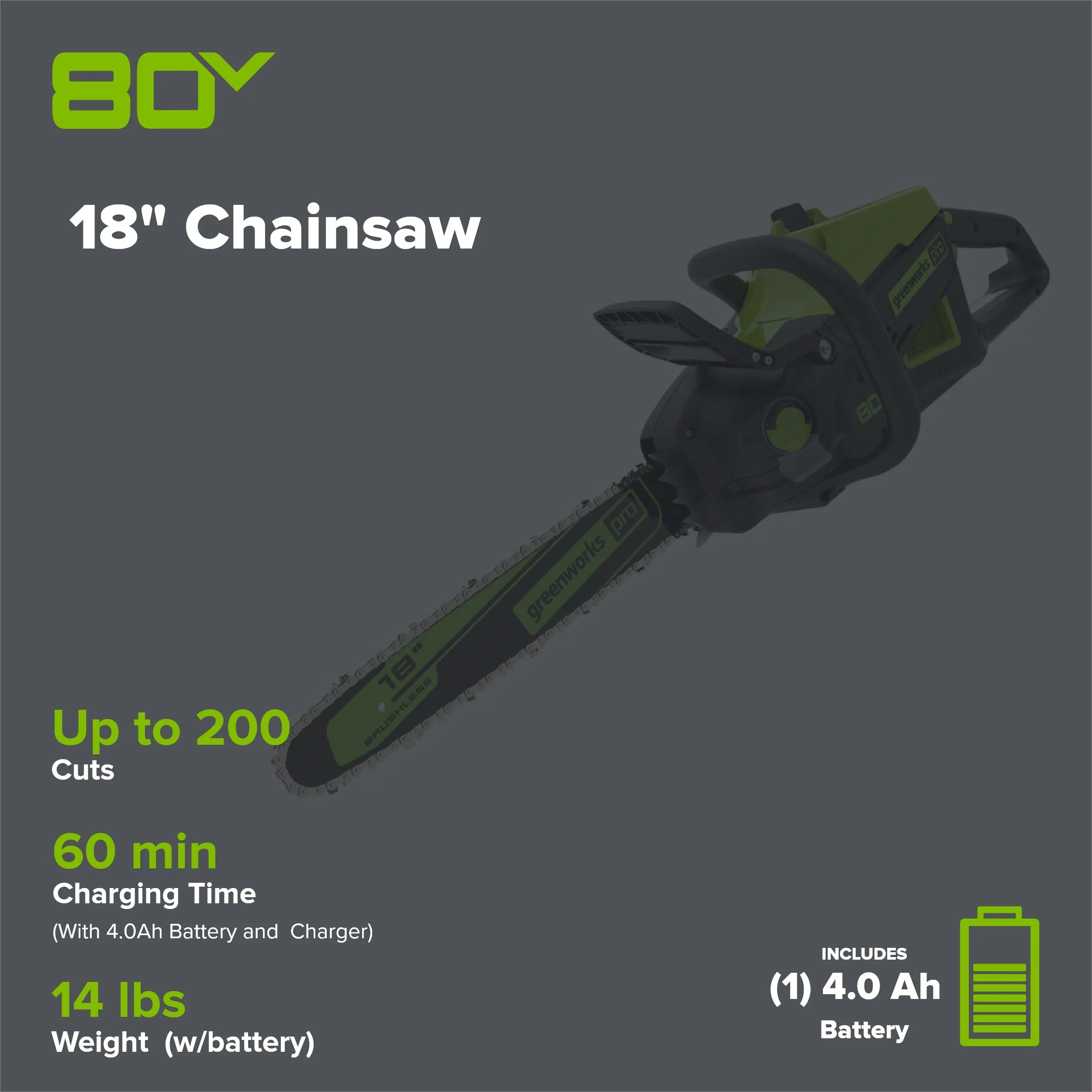 80V Cordless Electric Chainsaw 18-Inch