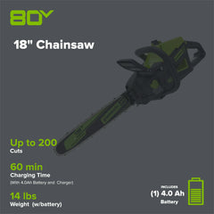 80V Cordless Electric Chainsaw 18-Inch