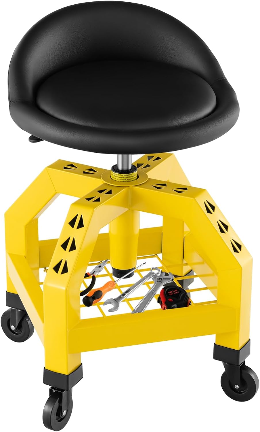Rolling Mechanic Stool with Wheels - Adjustable Height Swivel Garage Seat with Tool Tray, 330 lb Capacity