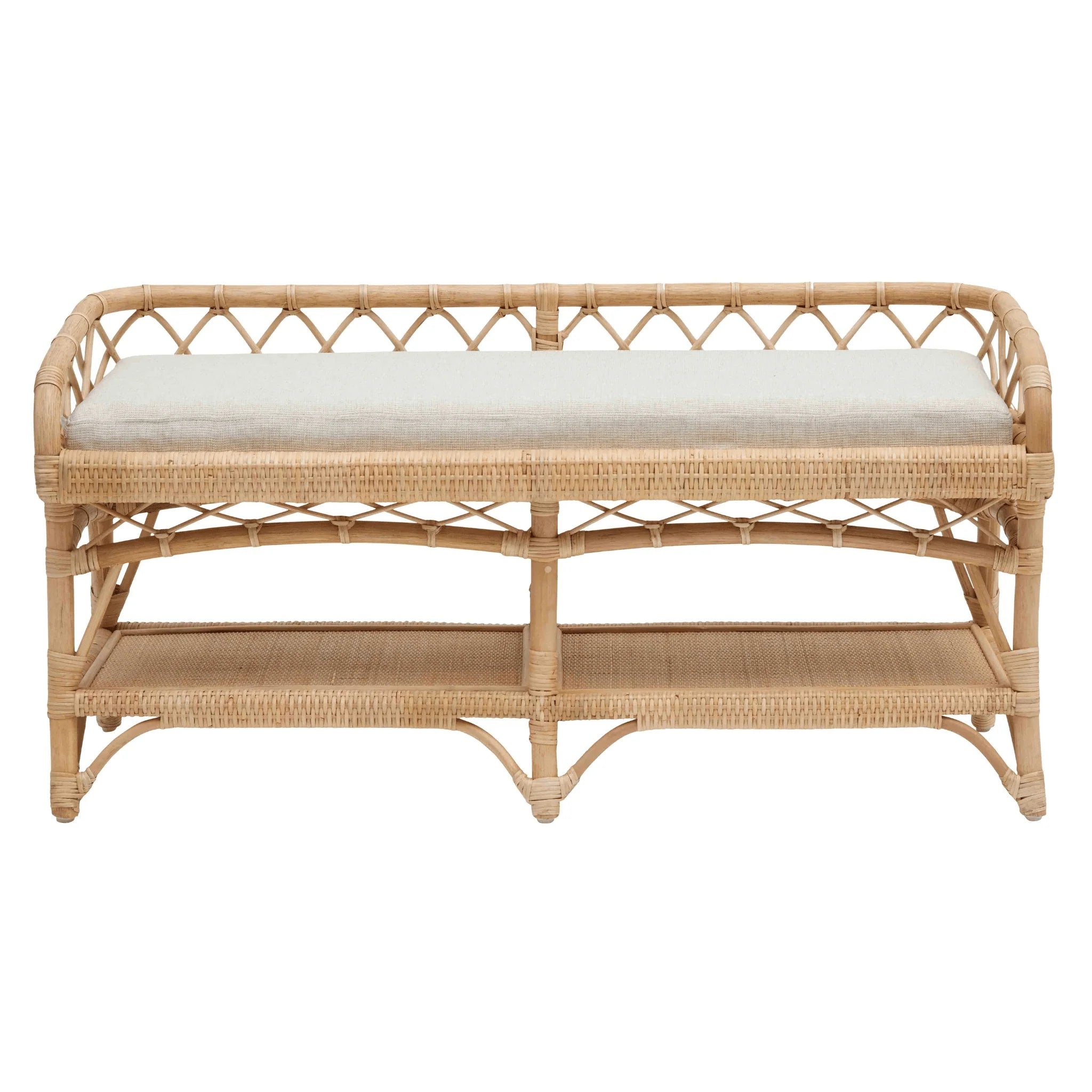 Natural Rattan Bench with Cream Cushion