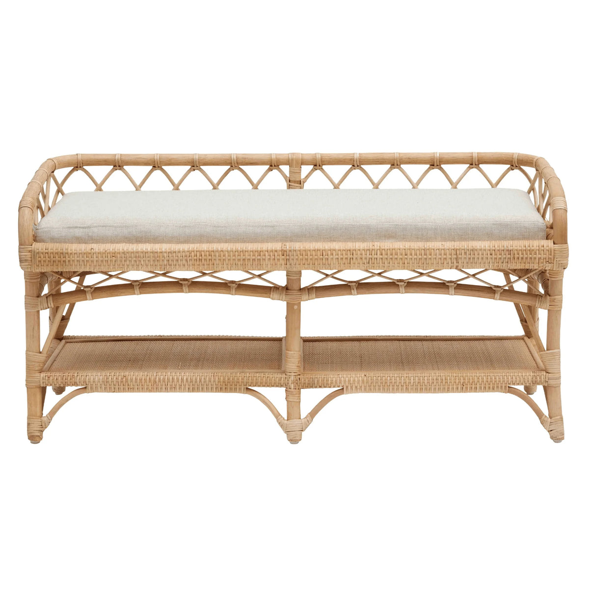 Natural Rattan Bench with Cream Cushion
