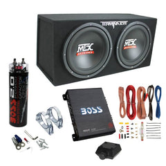 MTX Terminator Dual 12-Inch Loaded Subwoofer System with Boss Audio 1100W Mono Amplifier, Wiring Kit & 2-Farad Capacitor