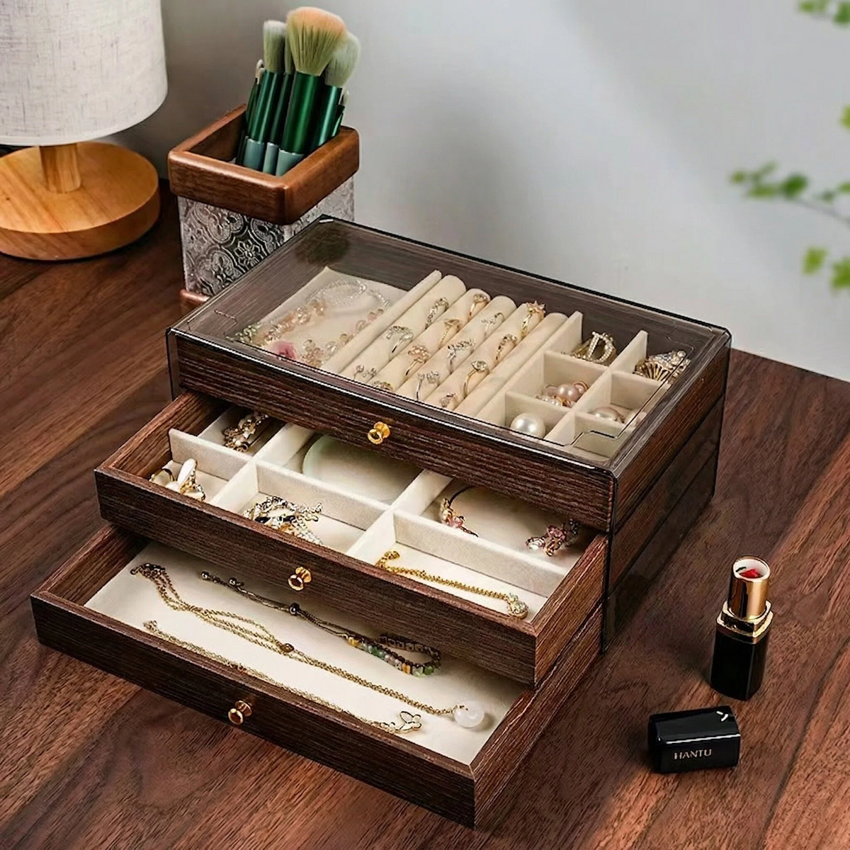 Multi-Layer Walnut Wood Grain Bracelet Jewelry Box