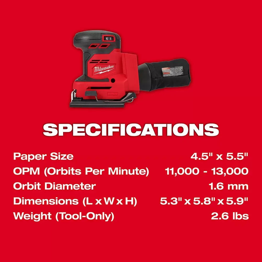 Milwaukee 2649-20 M18 18V 1/4" Cordless Orbital Sheet Sander - Bare Tool
