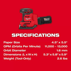 Milwaukee 2649-20 M18 18V 1/4" Cordless Orbital Sheet Sander - Bare Tool