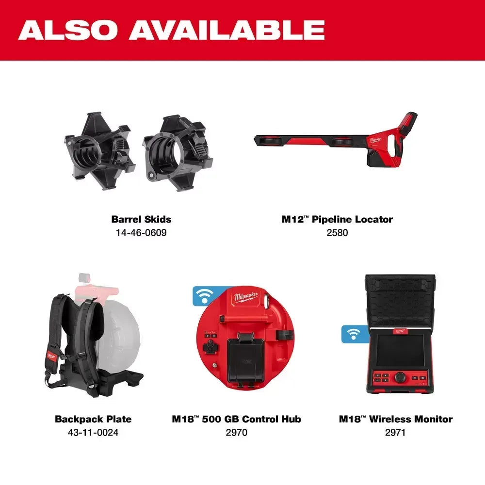 Milwaukee 2972-20 M18 18V 100’ Flexible Pipeline Inspection Reel - Bare Tool