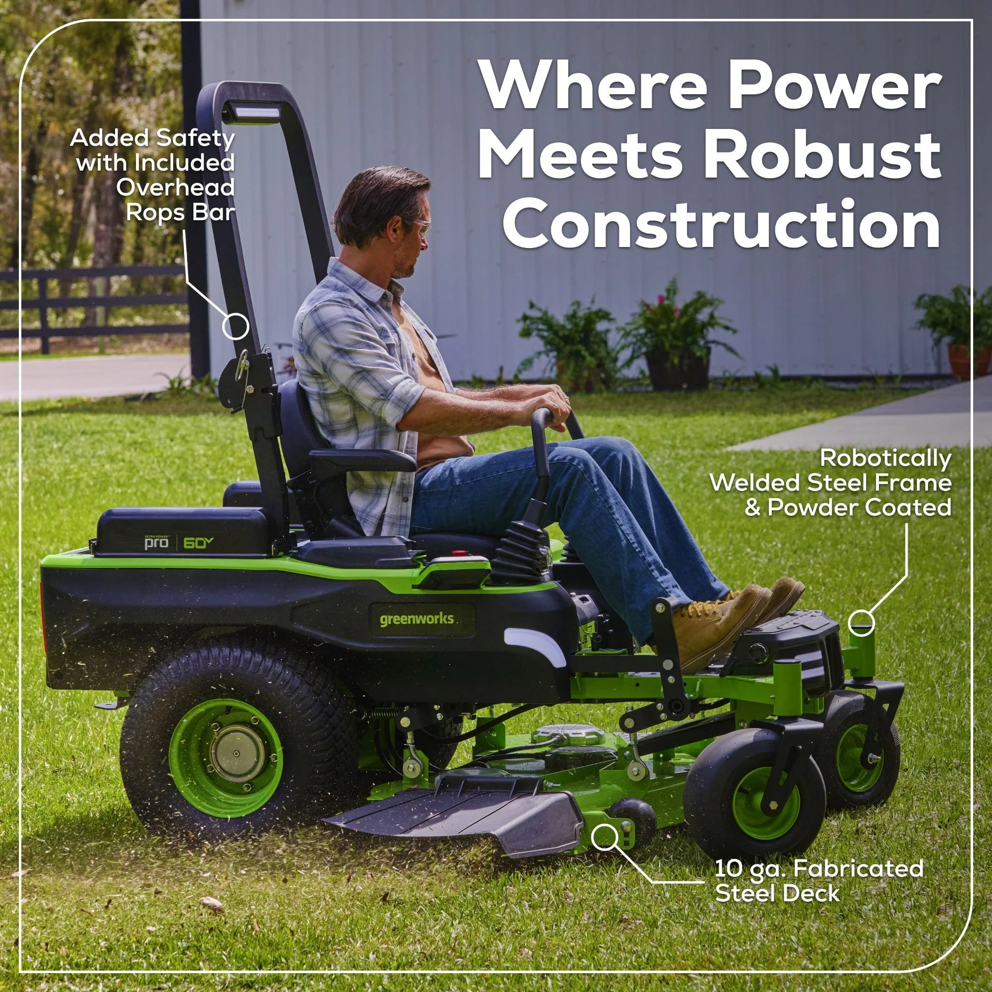 60V Electric Riding Lawn Mower with 6 Batteries and Wall Charger