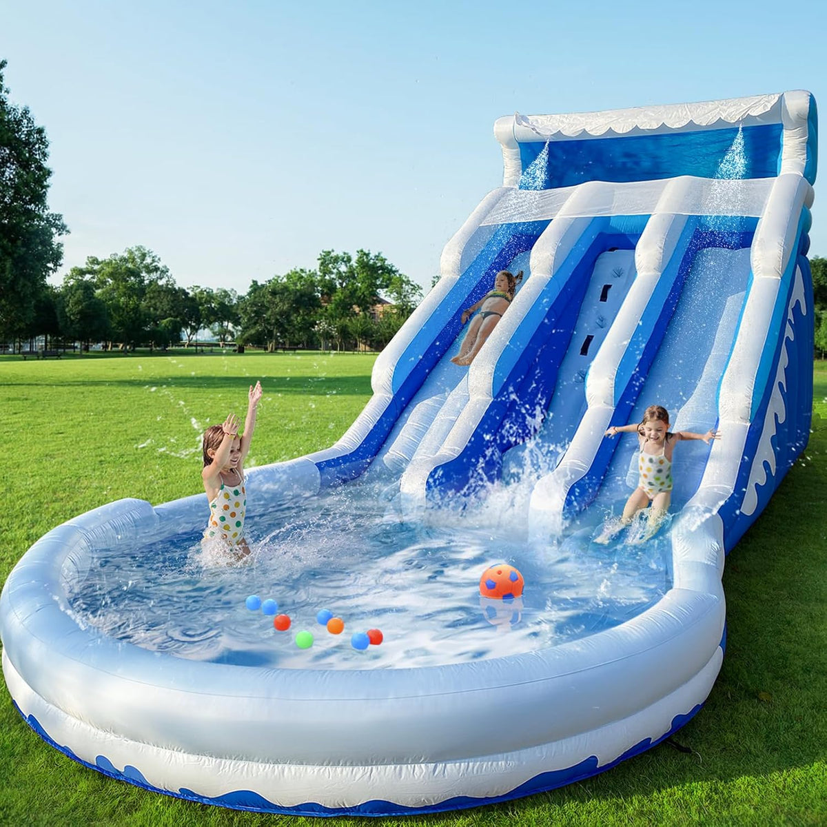24.5FT Inflatable Water Slide Bounce House - Commercial Oxford Cloth Castle with Climbing Wall, Slide, Splash Pool & Blower
