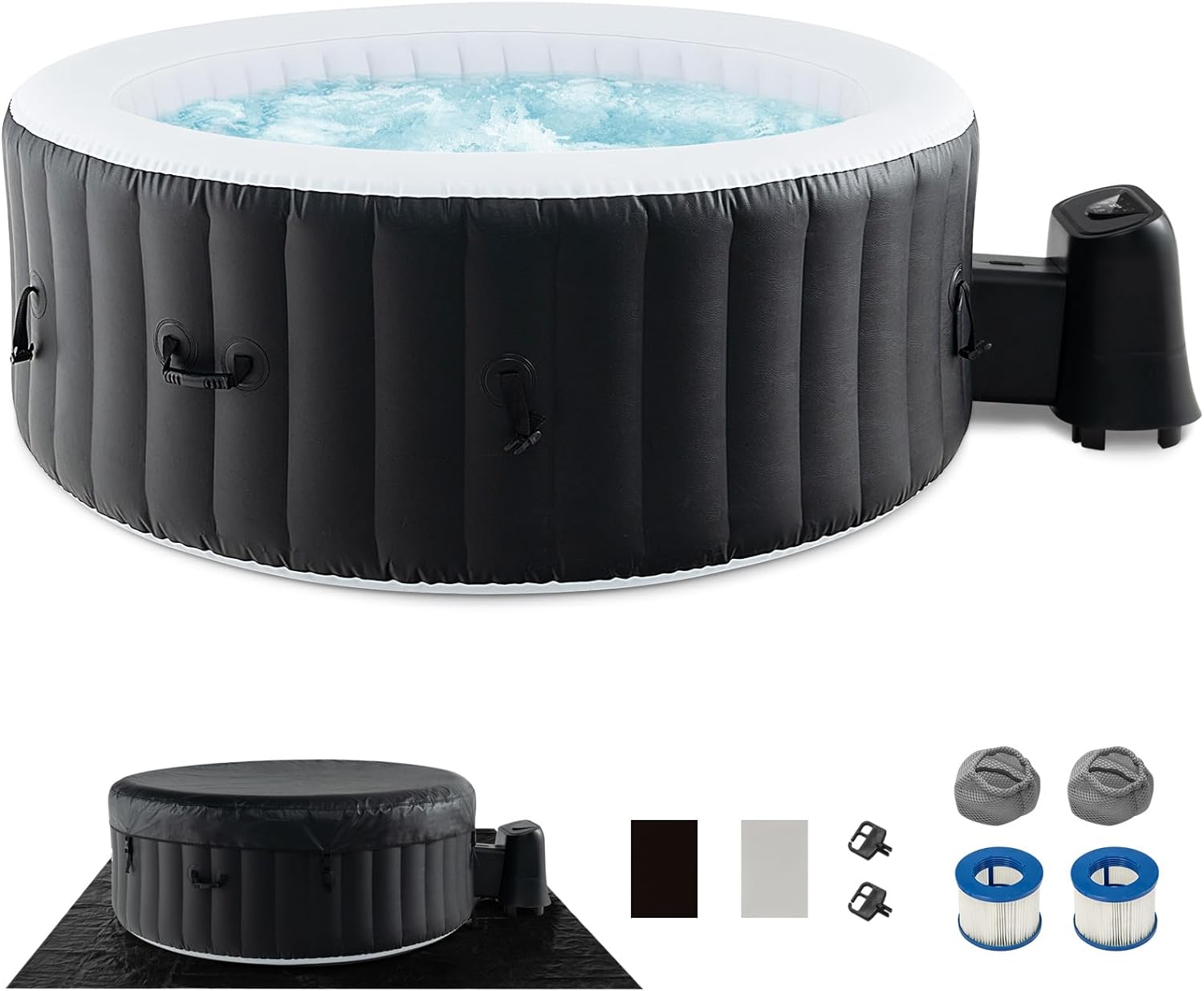 4-6 Person Inflatable Hot Tub Spa - 130 Air Jets Bubble Massage Portable Outdoor Jacuzzi with Heater