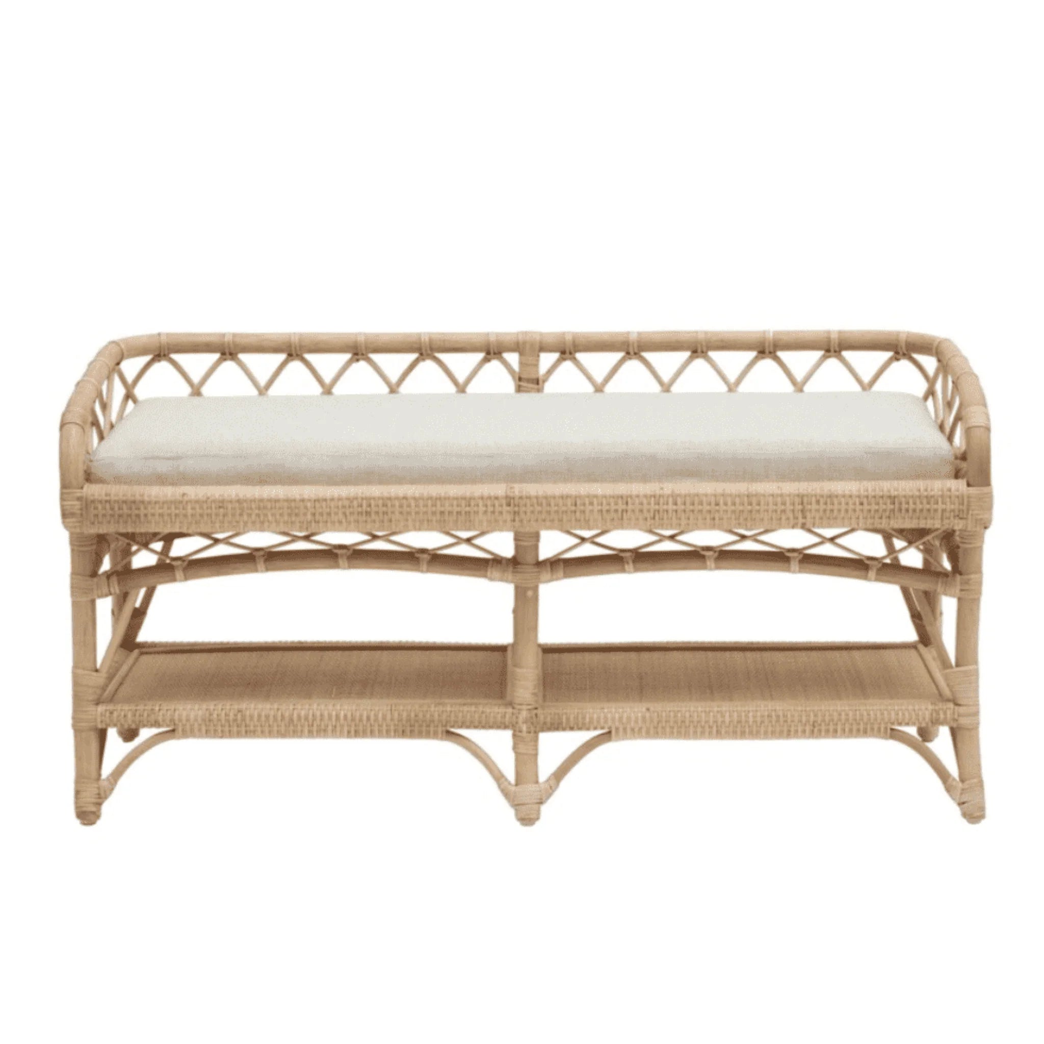 Natural Rattan Bench with Cream Cushion