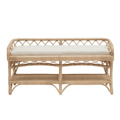 Natural Rattan Bench with Cream Cushion