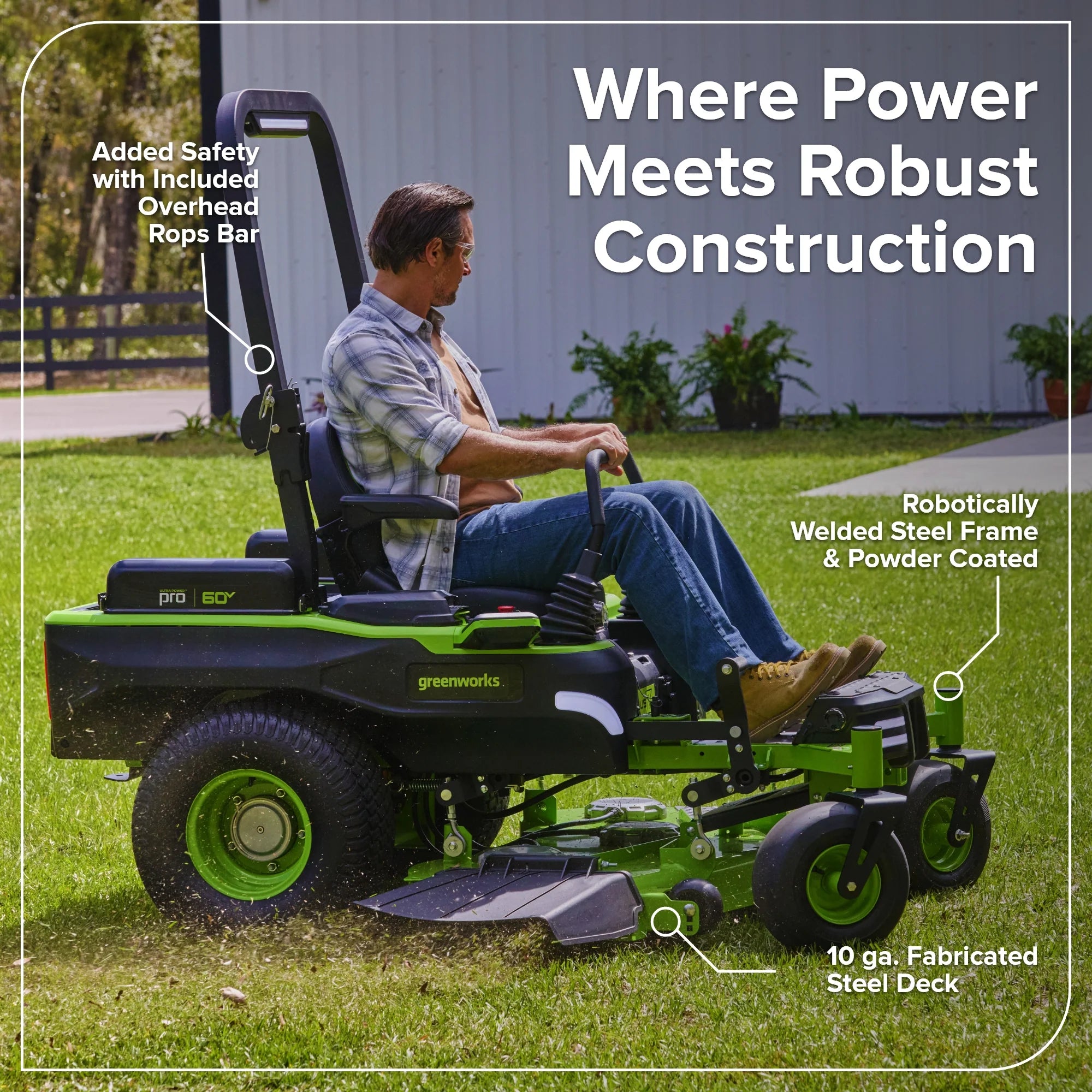 60V Cordless Zero Turn Riding Lawn Mower with 6 Batteries and Charger