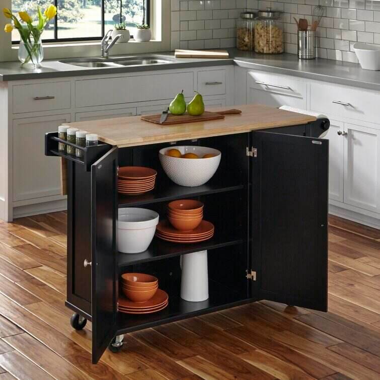 Kuhnhenn 53.5'' Wide Rolling Kitchen Cart with Solid Wood Top