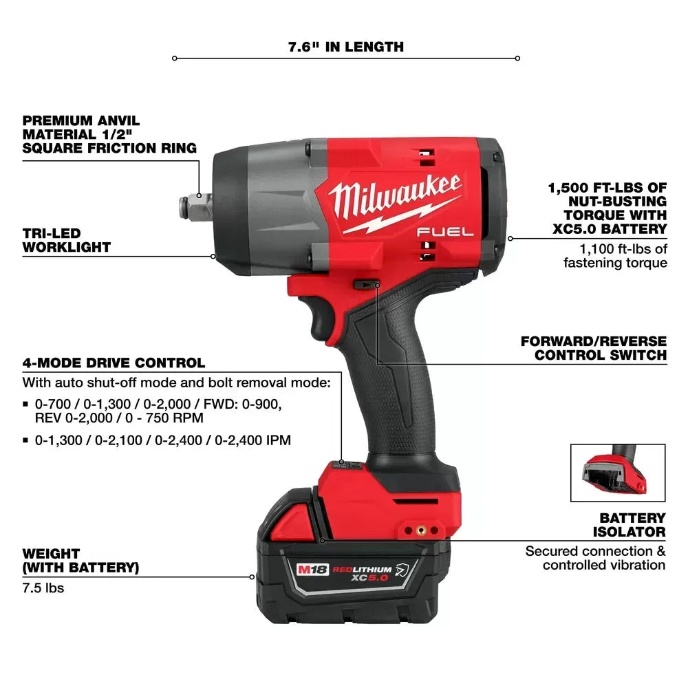 Milwaukee Pre-Sale 2967-22 M18 FUEL 18V 1/2" High Torque Impact Wrench Friction Ring Kit