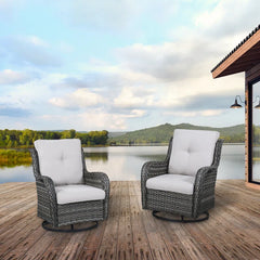 Wicker Rattan Swivel Patio Wicker Chairs (Set of 2)