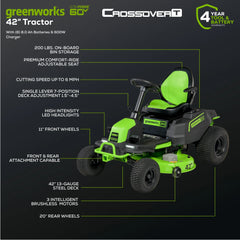 60V Cordless Riding Lawn Mower with Six Batteries and Wall Charger