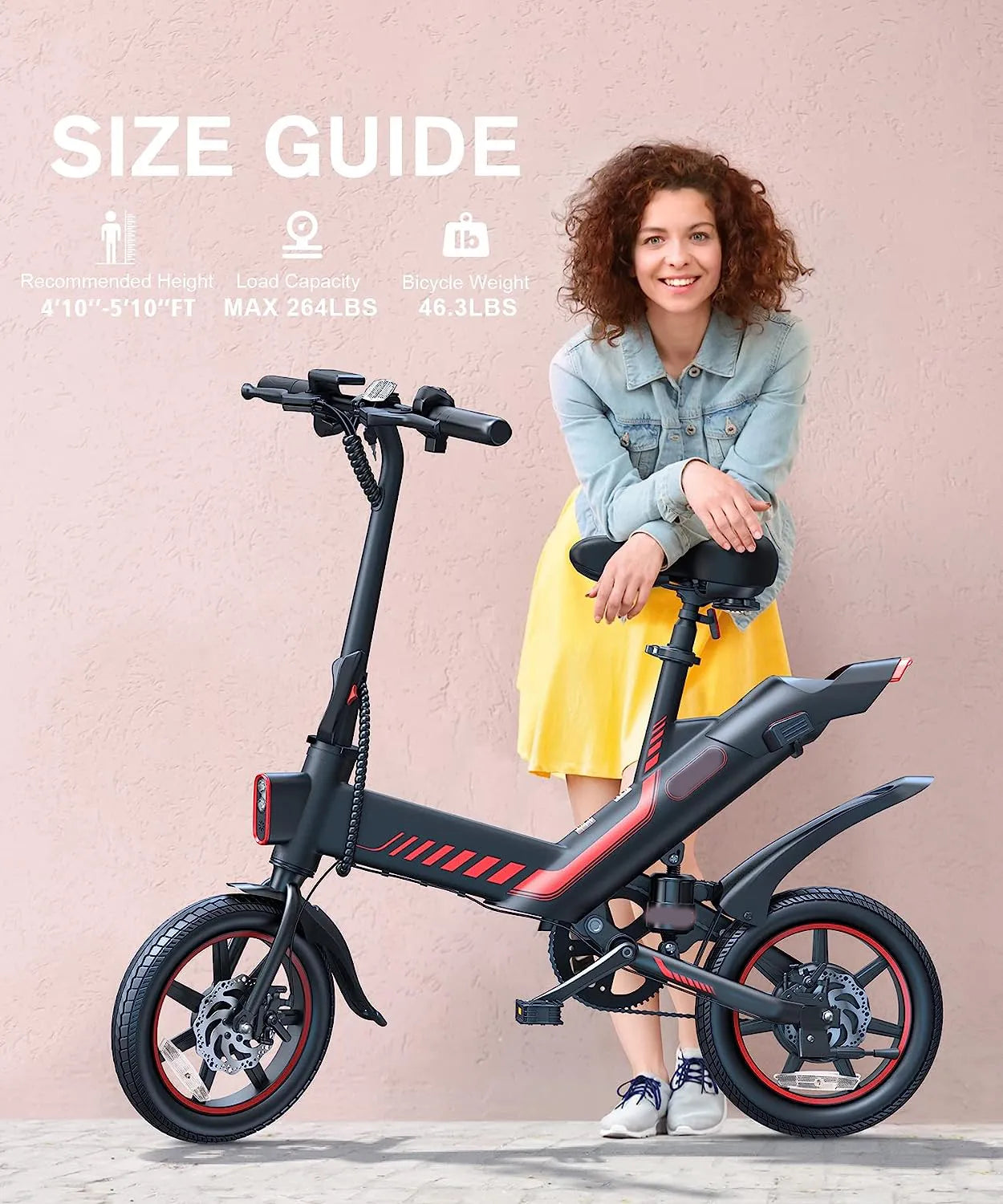 Electric Bike, Electric Bicycle with 18.5mph Electric Bikes for Adults Teens E Bike with Pedals, 14