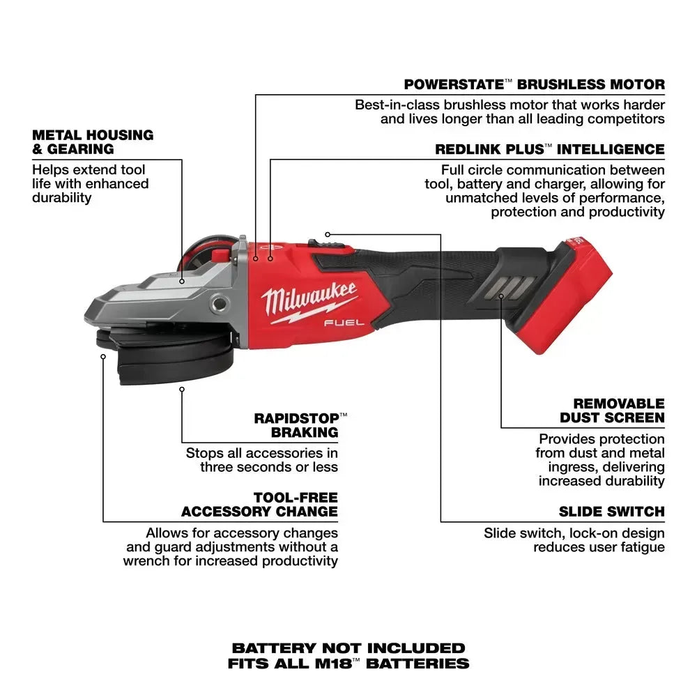 Milwaukee Pre-Sale 2887-20 M18 FUEL 18V 5" Flathead Braking Grinder - Bare Tool