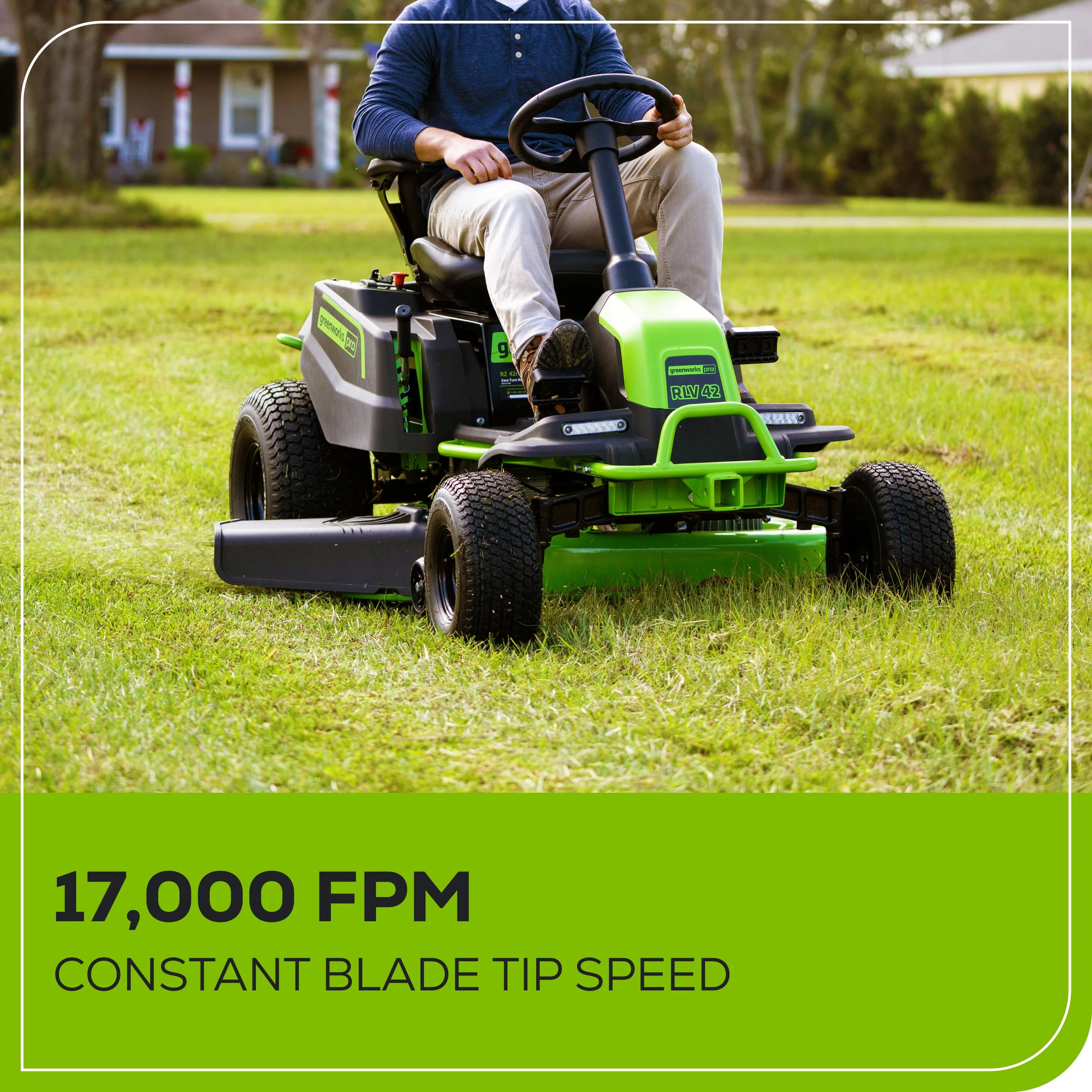 60V Cordless Riding Lawn Mower with Six Batteries and Wall Charger