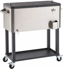 100 Quart Stainless Steel Cooler with Cover, Rolling Wheels, Bottle Opener and Outdoor Beverage Storage