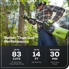 80V Cordless Pole Saw 10-Inch with 14-Foot Reach, 2.0Ah Battery and Charger