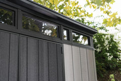 11 x 7 ft Resin Outdoor Storage Shed - Grey & Black Garden Shed Kit for Tools and Patio Storage