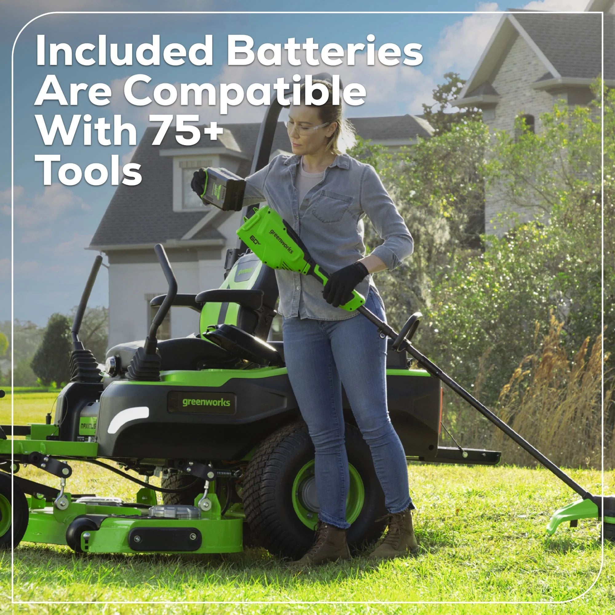 60V Electric Riding Lawn Mower with 6 Batteries and Wall Charger