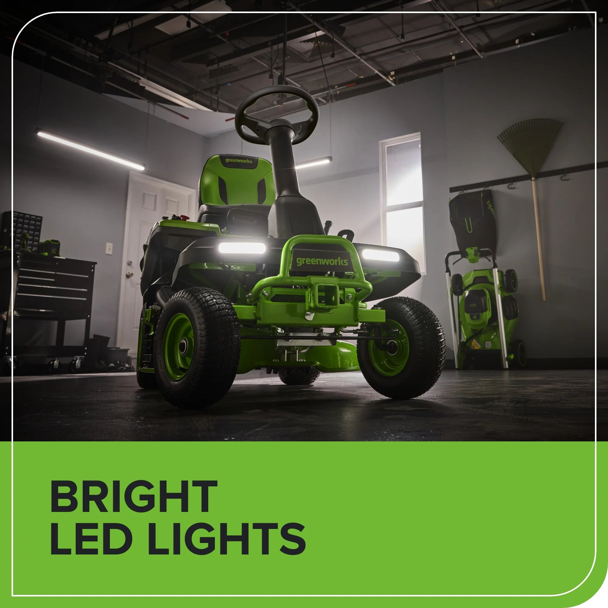 60V Compact Cordless Riding Lawn Mower with Four Batteries and Turbo Charger